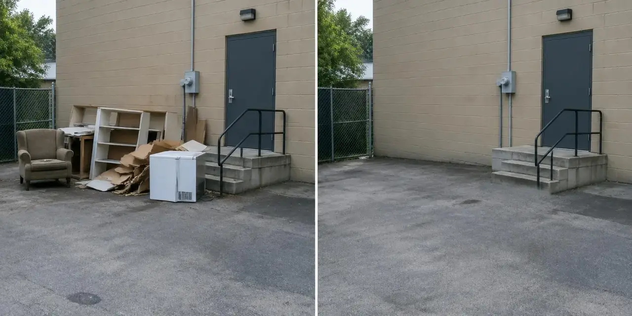 Before: Illustrative comparison of bulky items at a commercial property and the cleared area